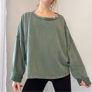 Free People Olive Green Oversized Open Back Sweatshirt Size Large